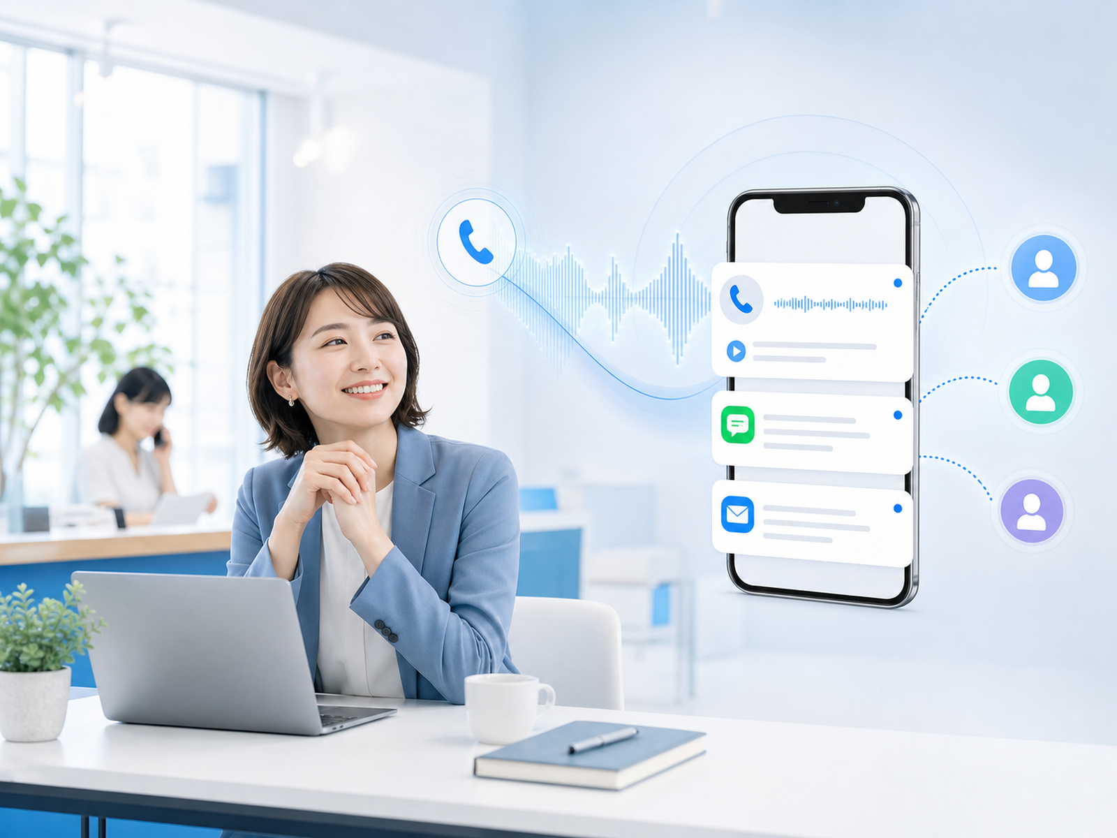 AI電話対応で業務に集中できるスタッフのイメージ
